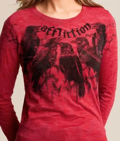 Tops | Affliction Crows Burnout T-Shirt Cherry Red Burnout