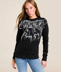 Affliction Crows Pullover Black Lava Wash New