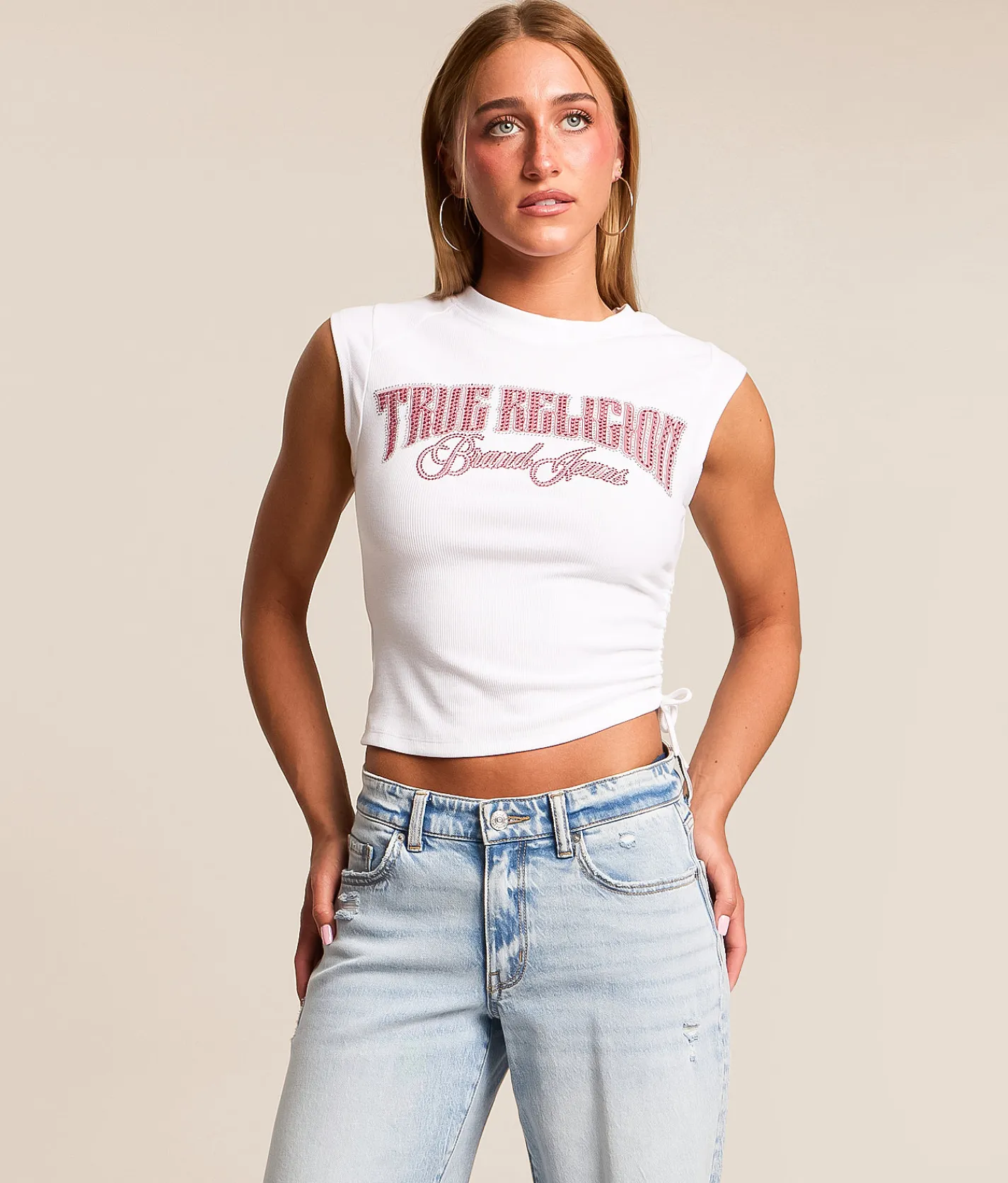 True Religion Crystal Baby Cropped T-Shirt Optic White Online