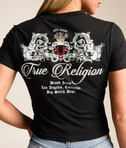 True Religion Crystal Buddha Cropped Baby T-Shirt Jet Black Hot
