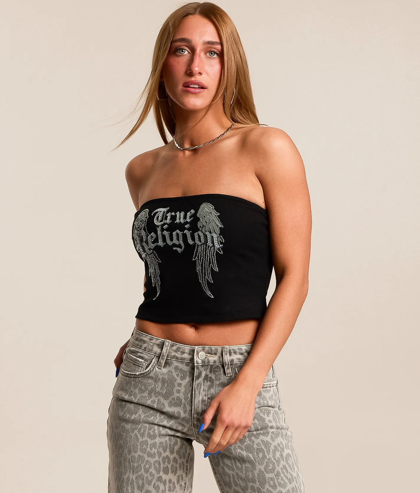 Tops | True Religion Crystal Wing Tube Top Optic White