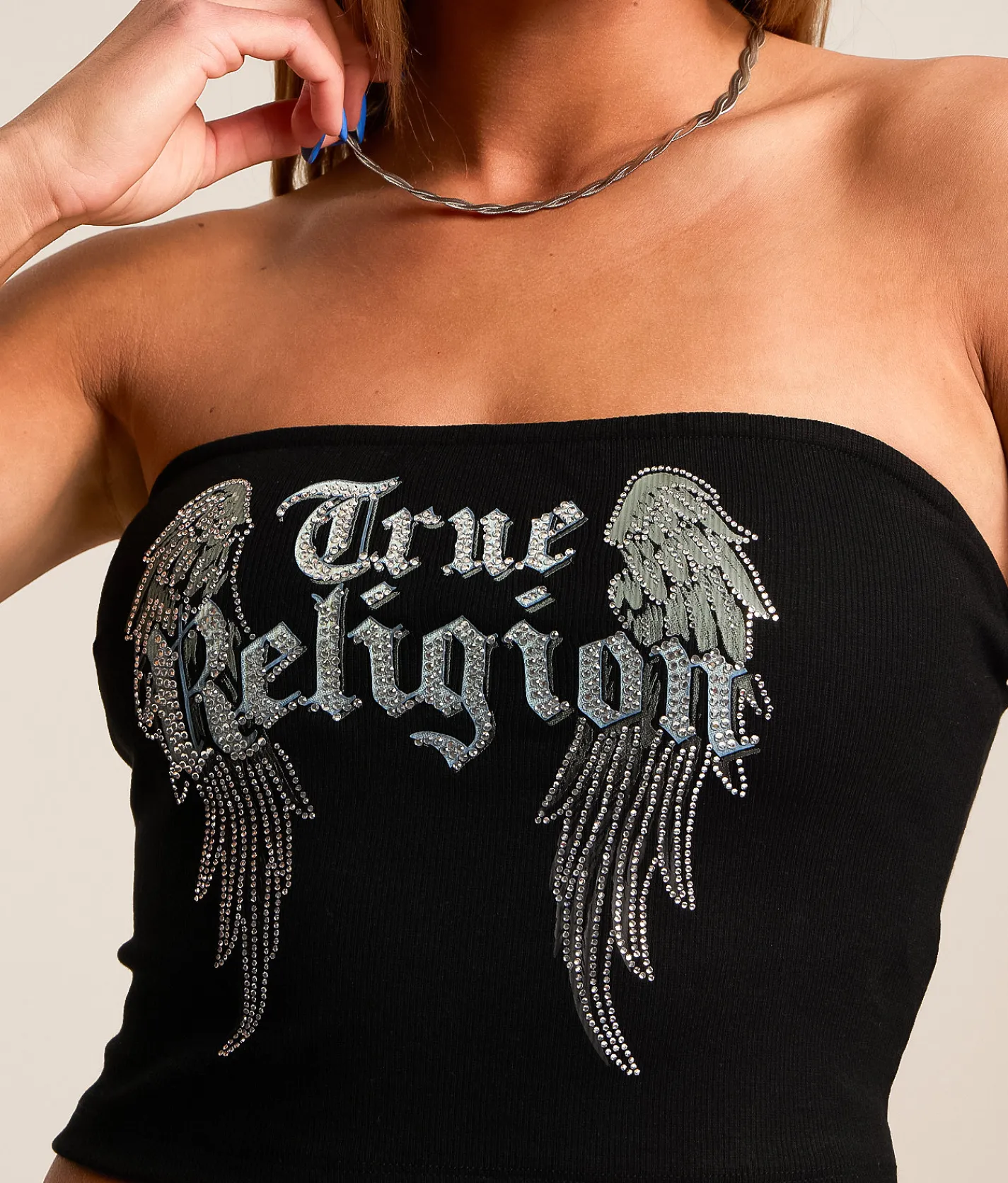 Tops | True Religion Crystal Wing Tube Top Optic White