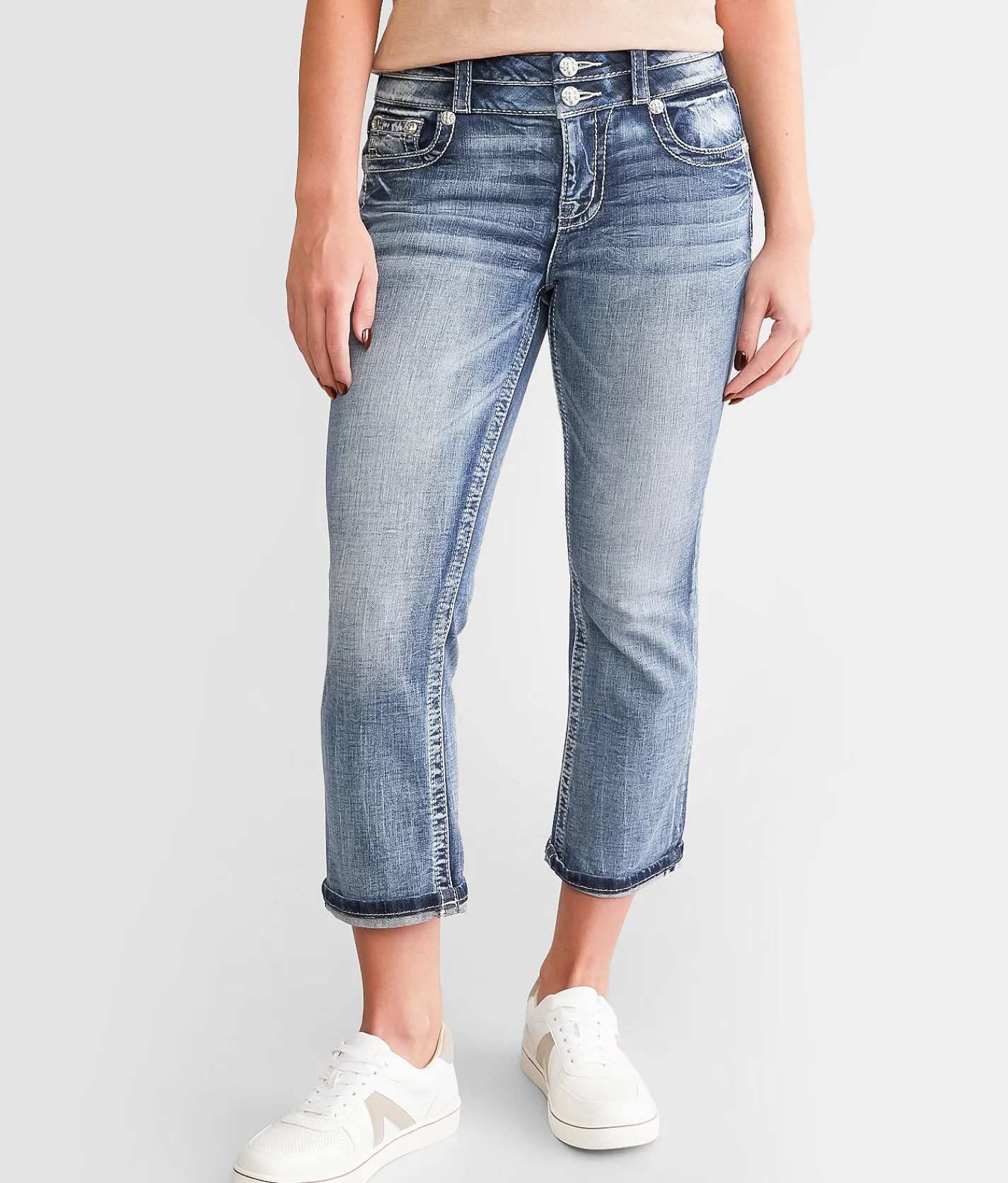 Jeans|Bottoms | Miss Me Curvy Cuffed Stretch Capri Jean M383
