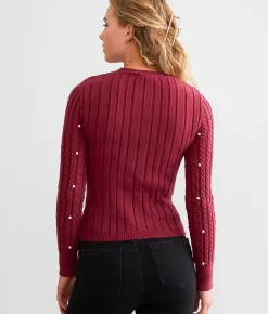 Tops | red by BKE Cut-Out Faux Pearl Sweater Cordovan