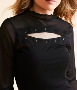 Tops | Gilded Intent Cut-Out Mesh Top Black