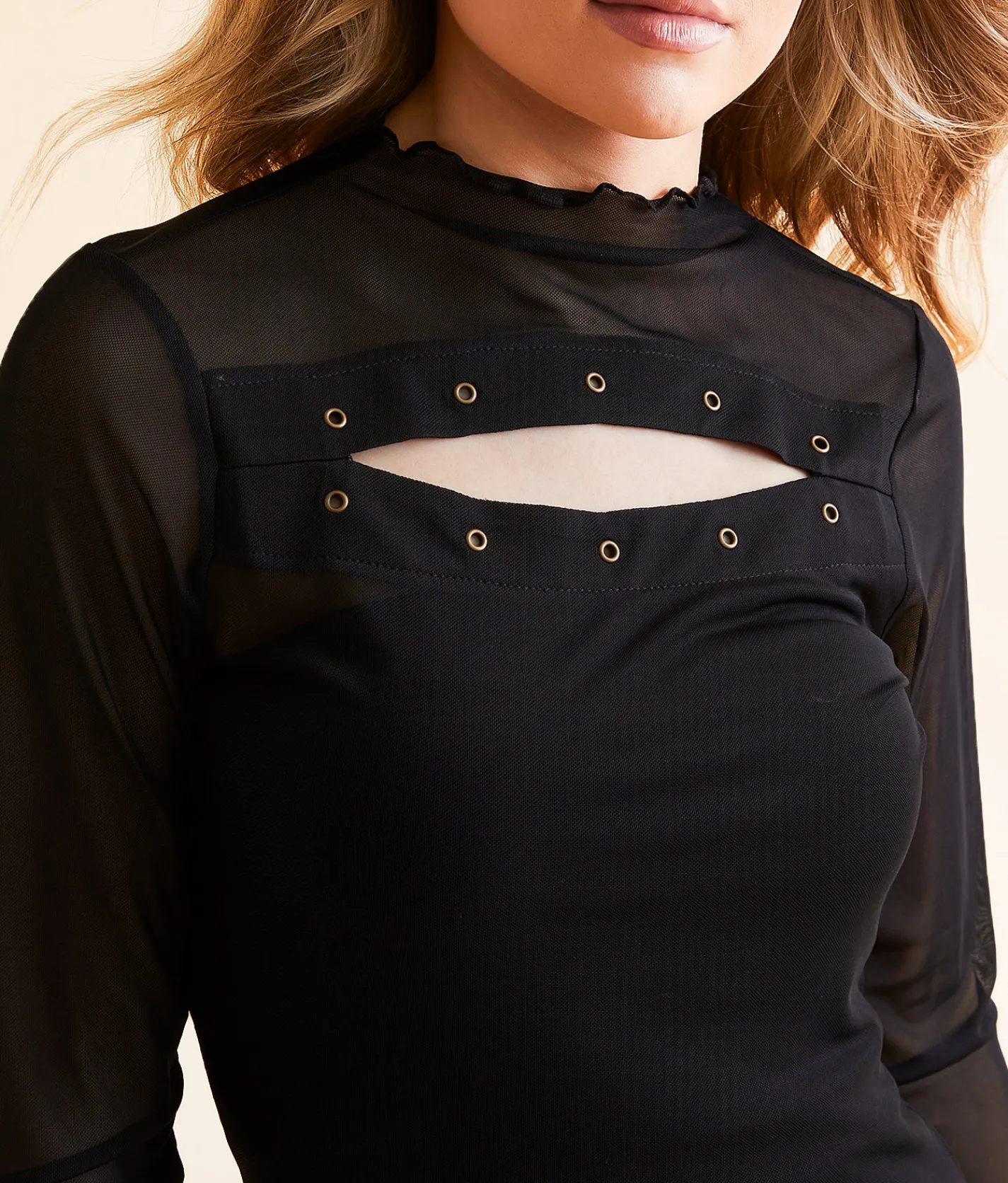 Tops | Gilded Intent Cut-Out Mesh Top Black