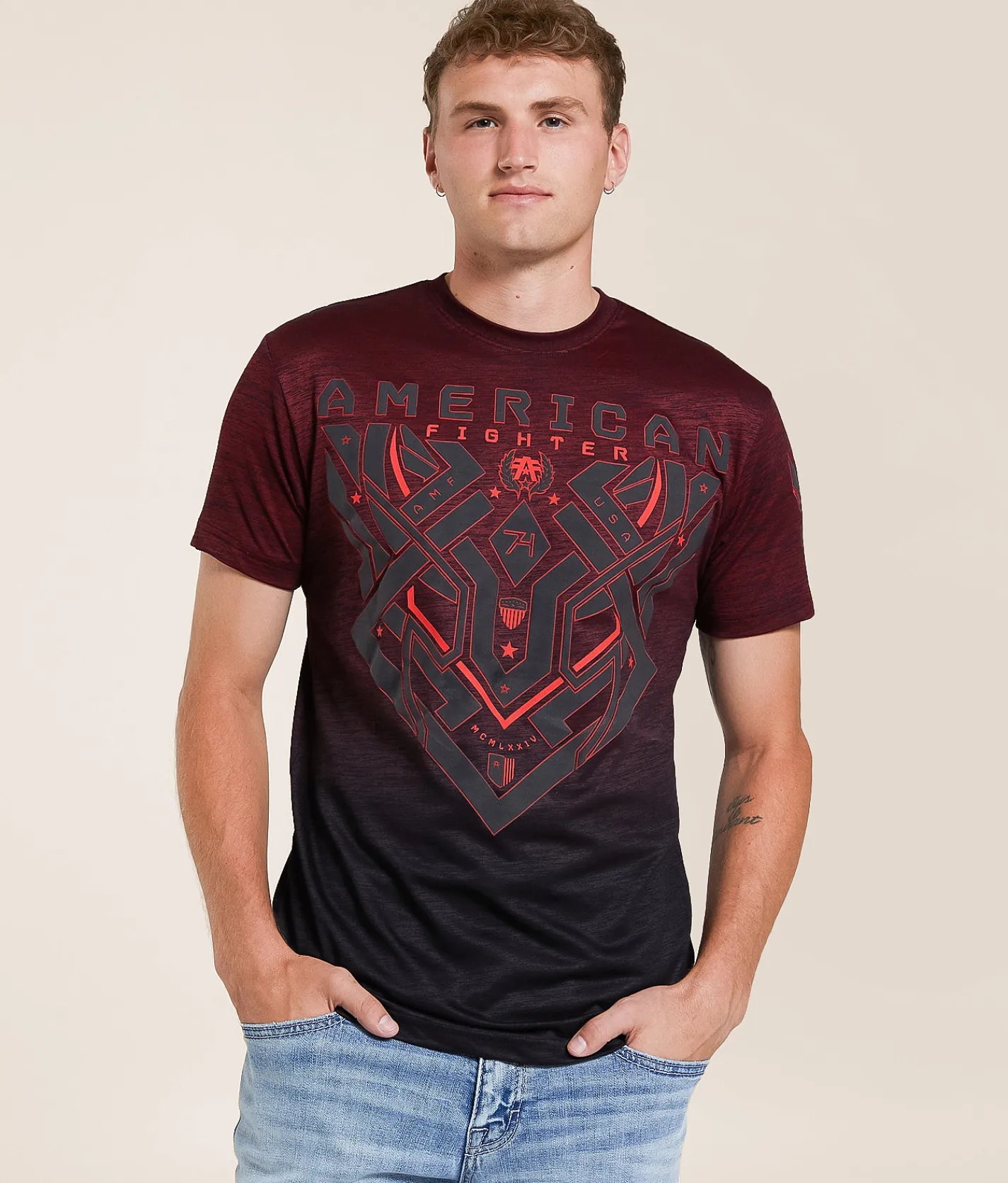 American Fighter Dadeville T-Shirt Cherry Black Tetris Clearance