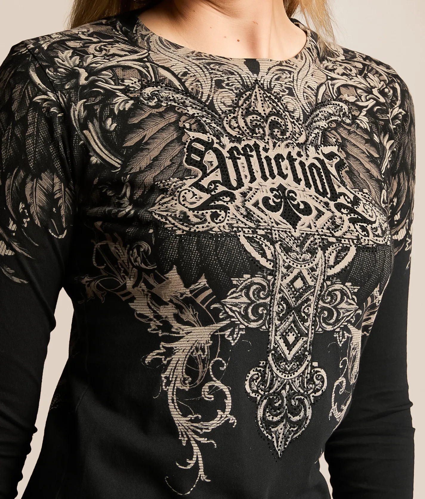 Tops | Affliction Daisetta T-Shirt Black Potassium Wash
