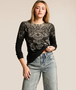 Tops | Affliction Daisetta T-Shirt Black Potassium Wash