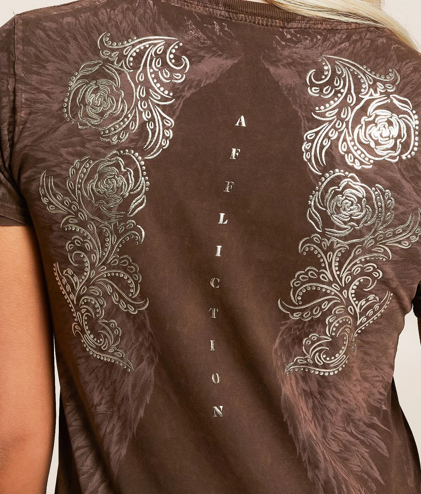 Tops | Affliction Danica Rose T-Shirt Chocolate Lava Wash
