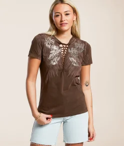 Tops | Affliction Danica Rose T-Shirt Chocolate Lava Wash