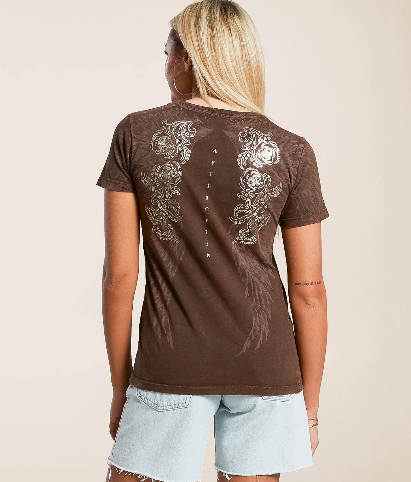 Tops | Affliction Danica Rose T-Shirt Chocolate Lava Wash
