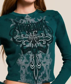 Affliction Daredevil Cropped Thermal Rain Forest Crystal Wash Online