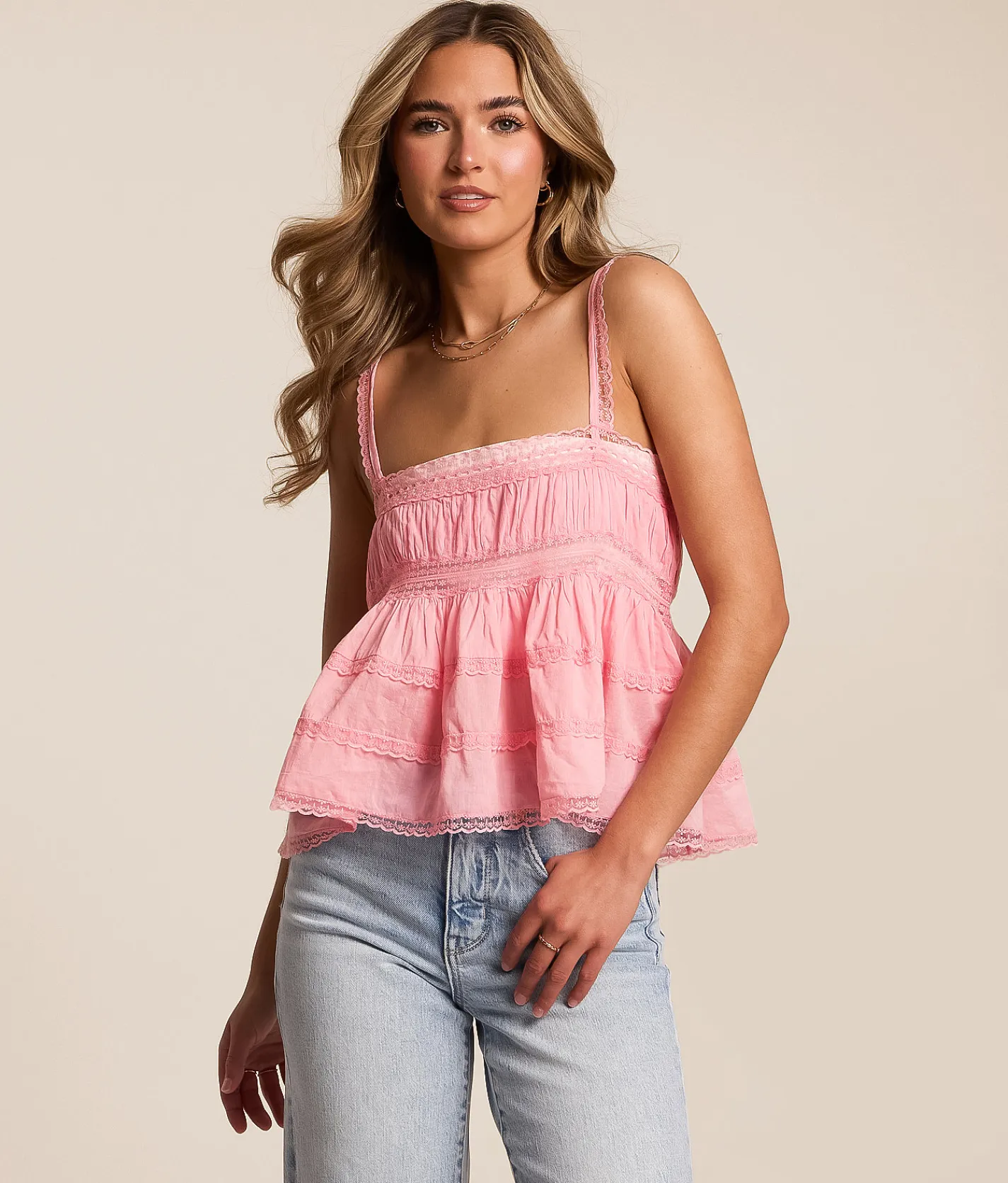 Free People Darling Dreams Cami Tank Top Blushing Coral Sale