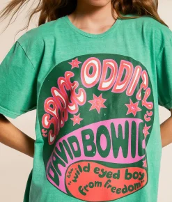 PHILCOS Davie Bowie Space Oddity Oversized Band T-Shirt Green Discount