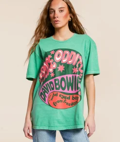 PHILCOS Davie Bowie Space Oddity Oversized Band T-Shirt Green Discount