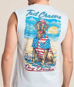 Tail Chasers Club Day Drinkin' Muscle Tank Top Chambray New