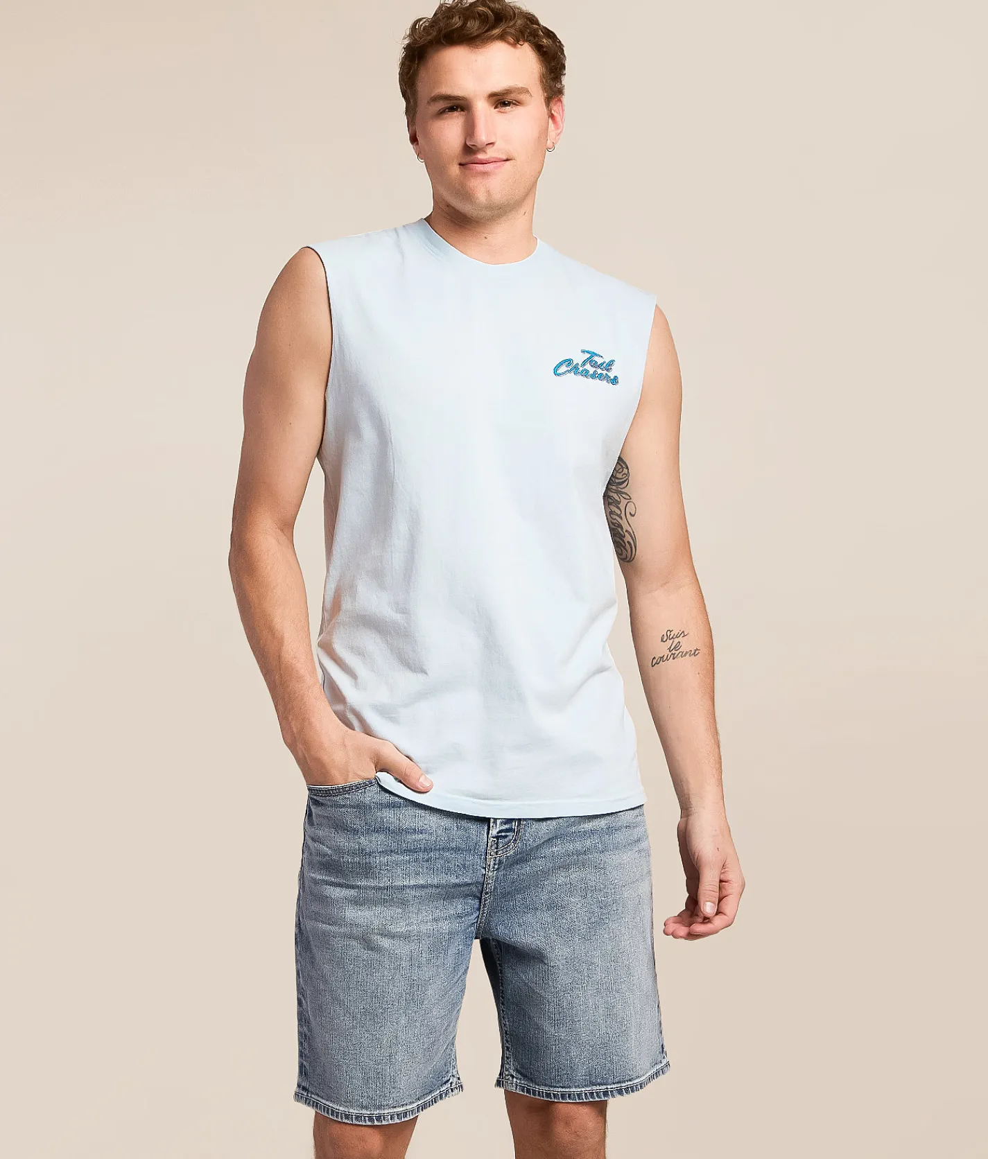 Tail Chasers Club Day Drinkin' Muscle Tank Top Chambray New