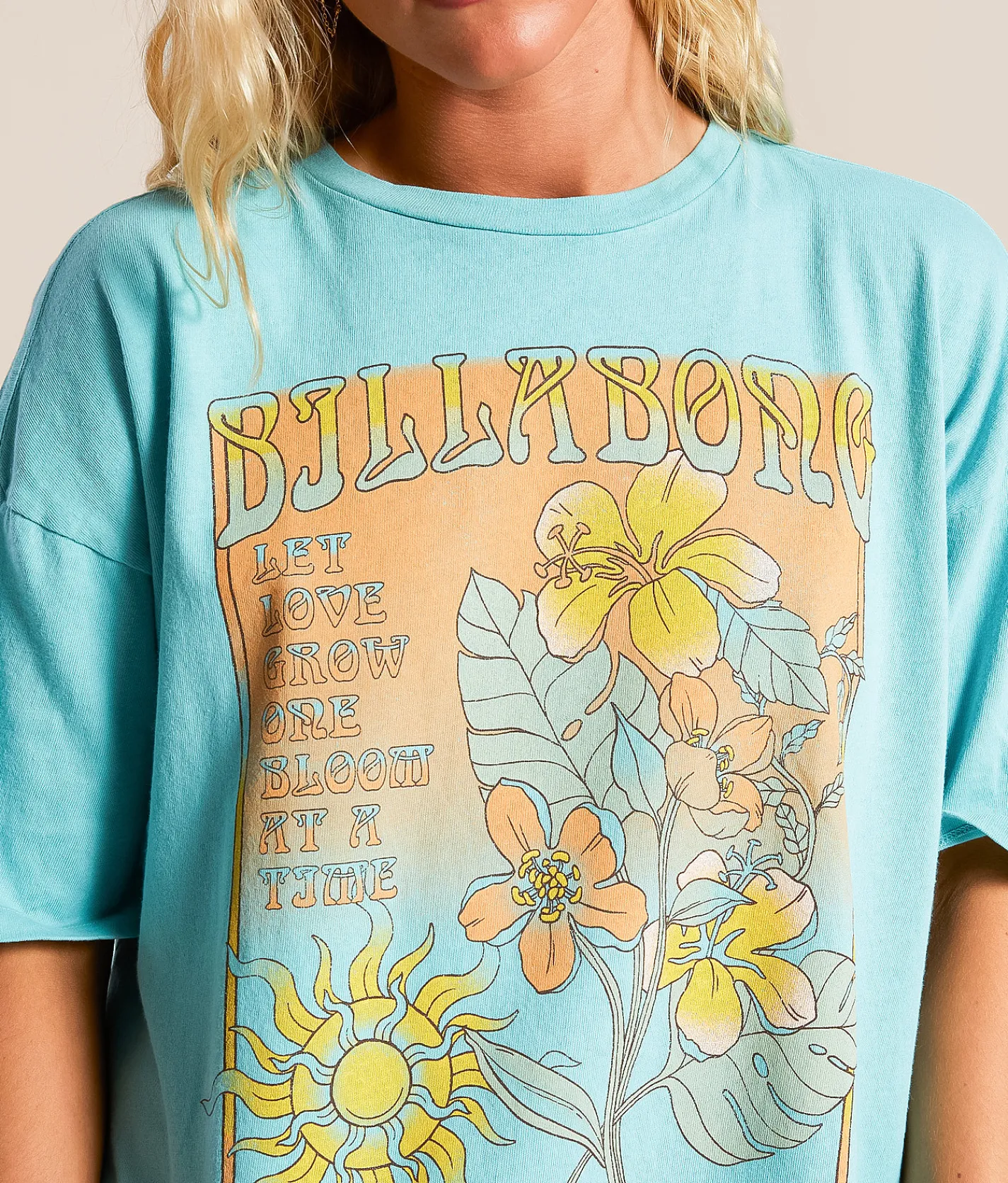 Tops | Billabong Daylight Blooms Oversized T-Shirt Misty Blue