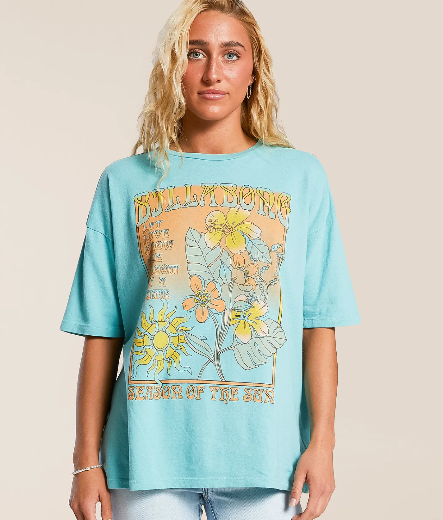 Tops | Billabong Daylight Blooms Oversized T-Shirt Misty Blue
