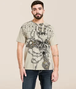 Affliction Deadly Menace T-Shirt Sand Lava Wash New