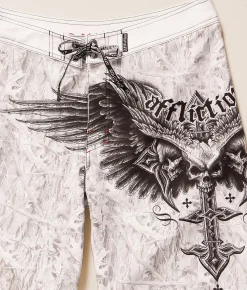 Bottoms|Swimwear | Affliction Death Eyes Stretch Boardshort White