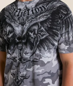 Affliction Death Eyes T-Shirt Grey Camo Lava Wash Outlet