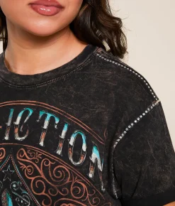 Affliction Death Spade Chrome Fringe T-Shirt Black Brown Lava Wash Discount