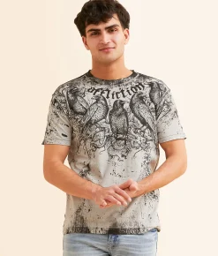 Graphic T-Shirts | Affliction Death Trial Reversible T-Shirt Silver Lava Wash