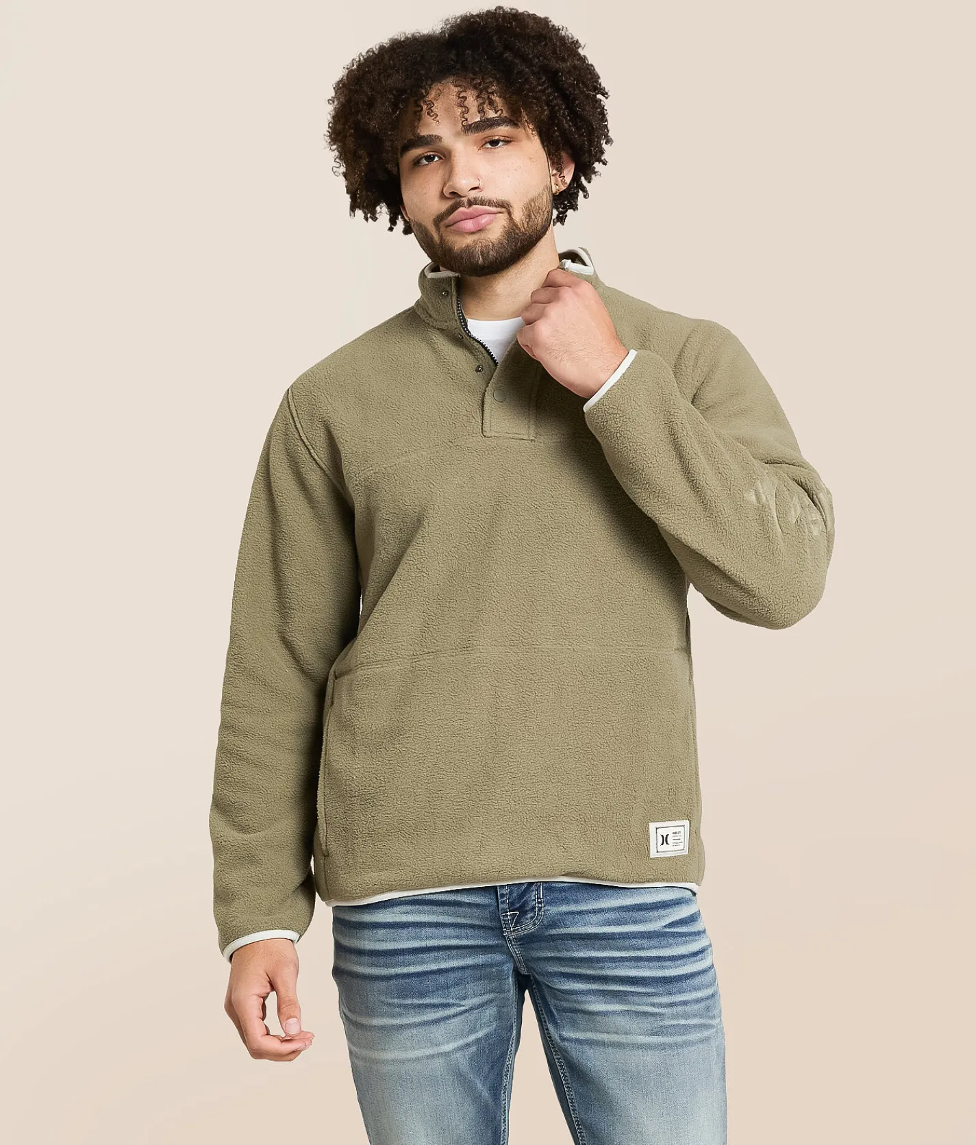 Tops | Hurley Debossed Blocked Quarter Snap Pullover Army