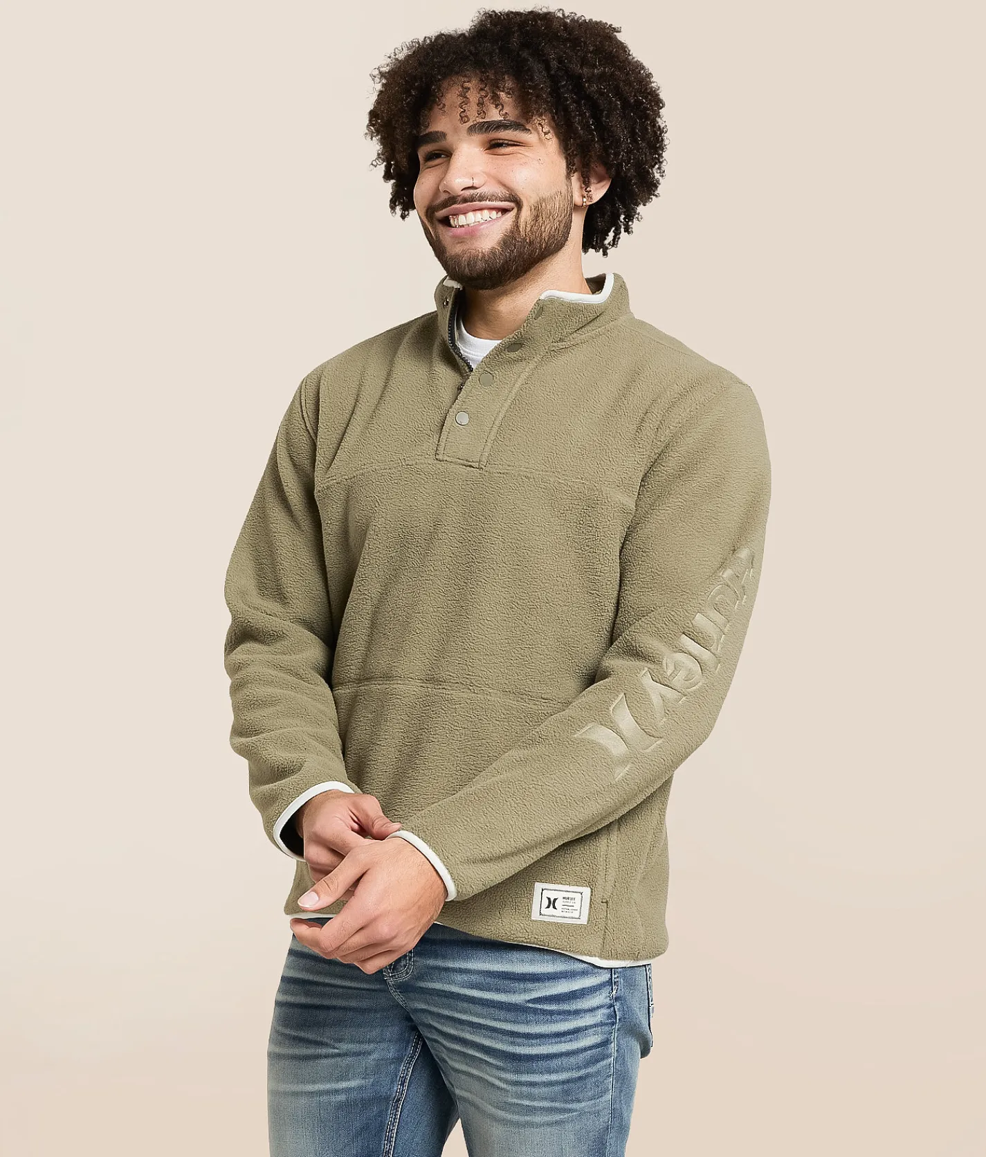 Tops | Hurley Debossed Blocked Quarter Snap Pullover Army