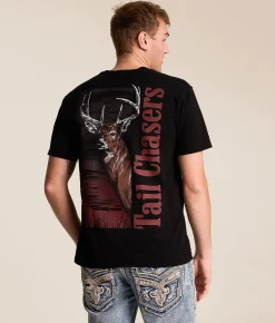 Tops|Graphic T-Shirts | Tail Chasers Club Deer Stance T-Shirt Black