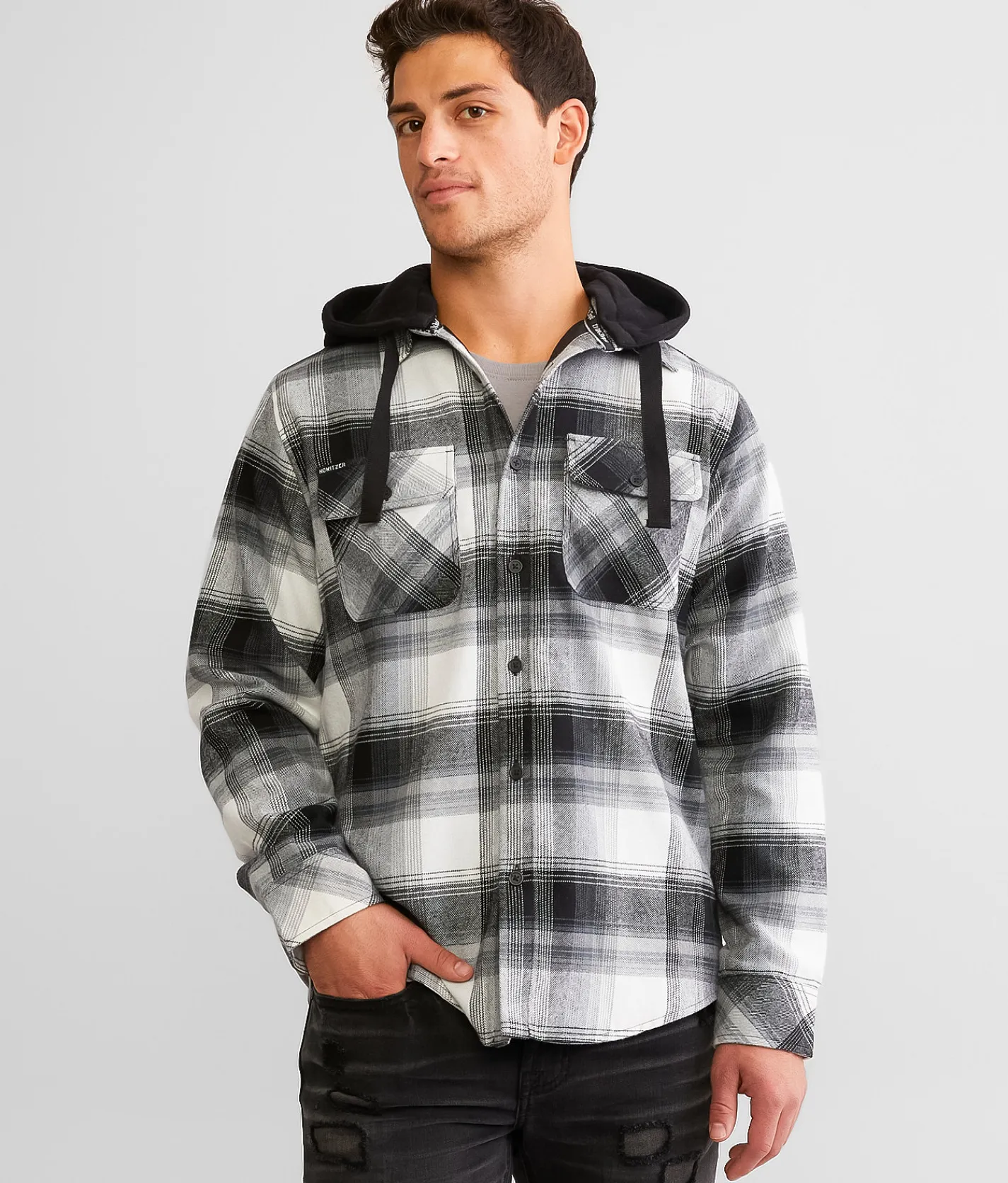 Coats & Jackets | Howitzer Defend Hooded Flannel Shacket Black White