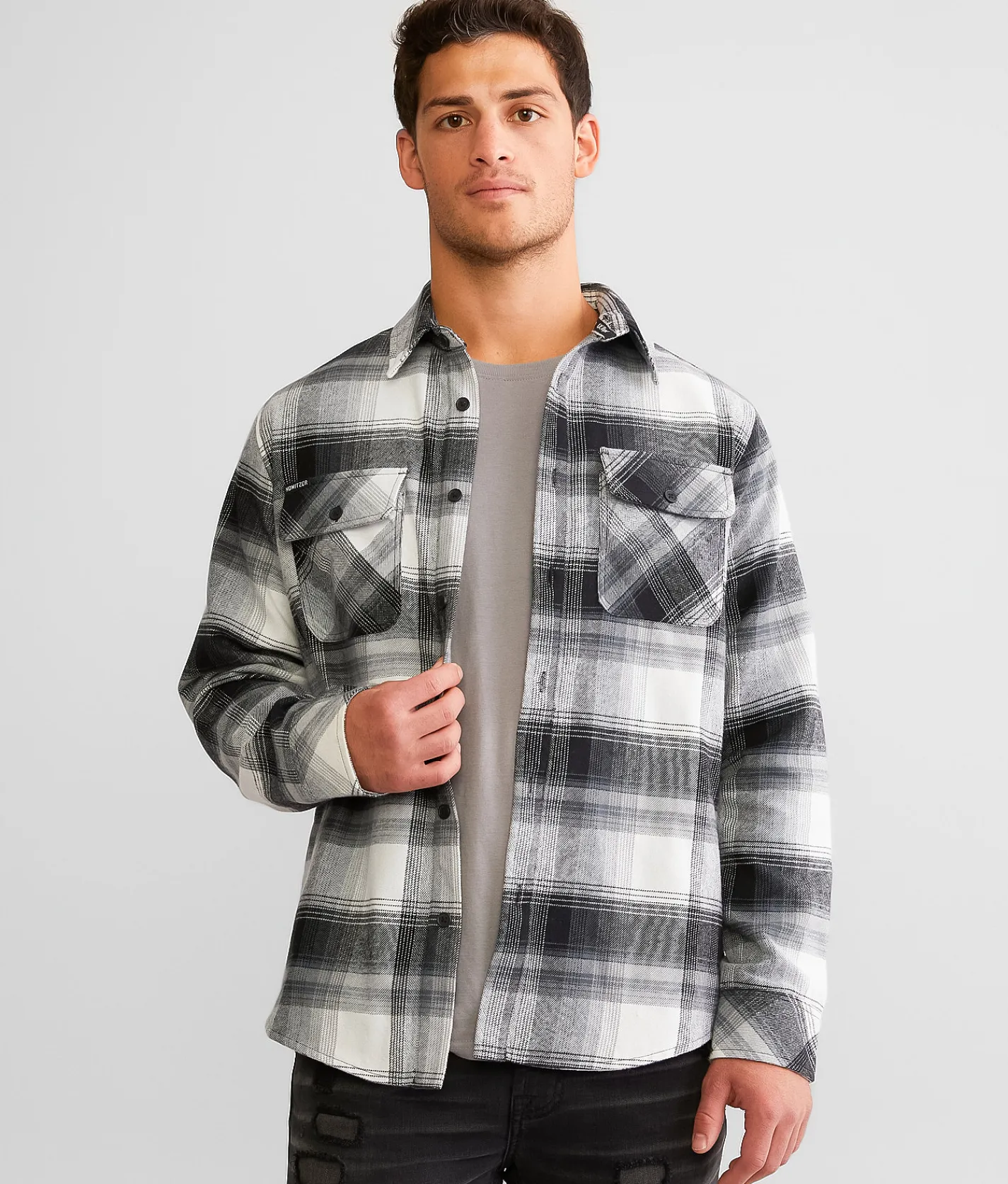Coats & Jackets | Howitzer Defend Hooded Flannel Shacket Black White
