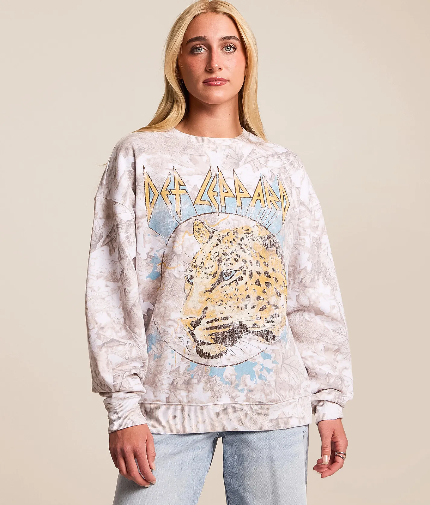 Tops | Goodie Two Sleeves Def Leppard Band Oversized Pullover Camo