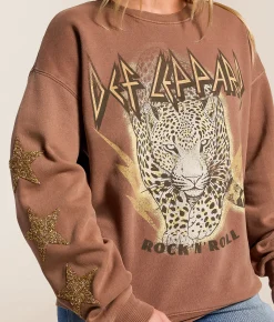 Tops | Goodie Two Sleeves Def Leppard Band Pullover Brown