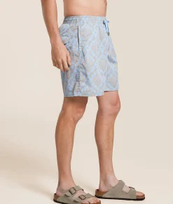 Bottoms|Swimwear | Rhythm Demask Beach Swim Trunks Pacific Blue