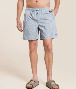 Bottoms|Swimwear | Rhythm Demask Beach Swim Trunks Pacific Blue