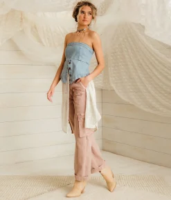 Gimmicks Denim & Lace Tube Top Blue Cream Best