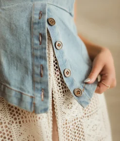 Gimmicks Denim & Lace Tube Top Blue Cream Best
