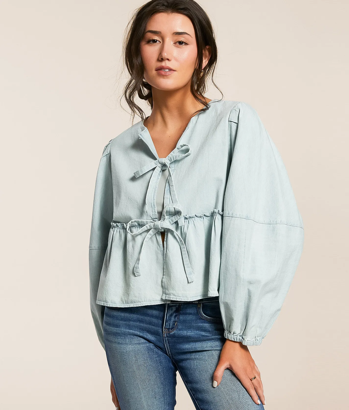 Free People Denim Brunch Babe Top Light Tint Wash New
