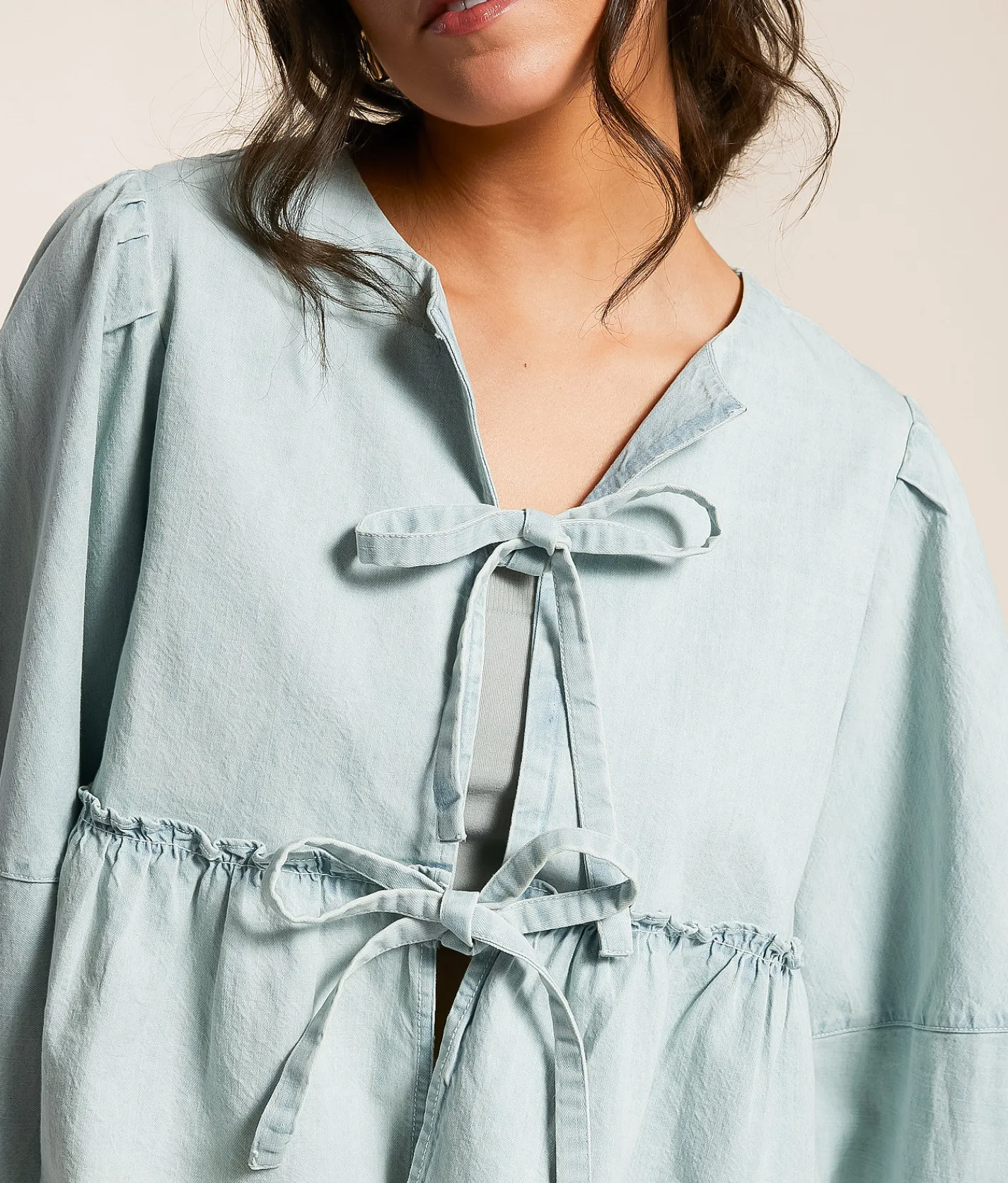 Free People Denim Brunch Babe Top Light Tint Wash New
