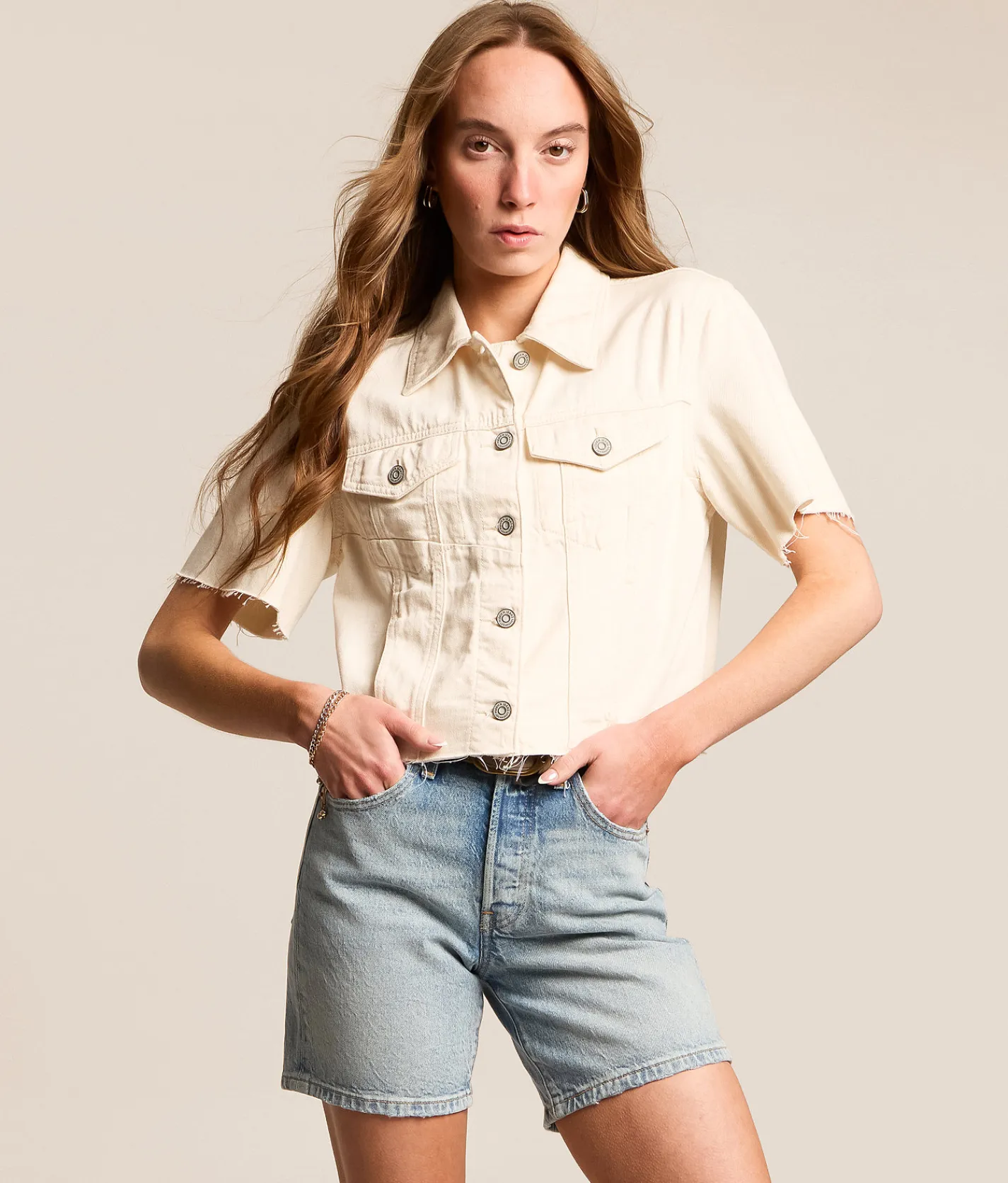 Tops | HIDDEN Denim Cropped Shirt Ecru