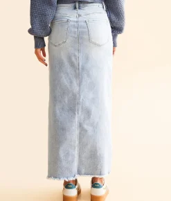 Bottoms | Risen Denim Maxi Stretch Skirt Light