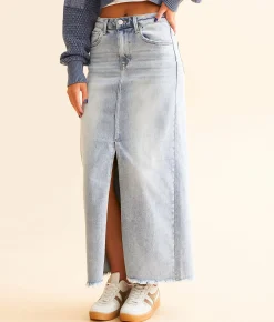 Bottoms | Risen Denim Maxi Stretch Skirt Light