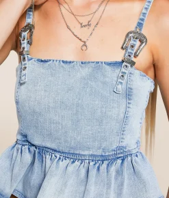 Blue B Denim Peplum Tank Top Light Wash