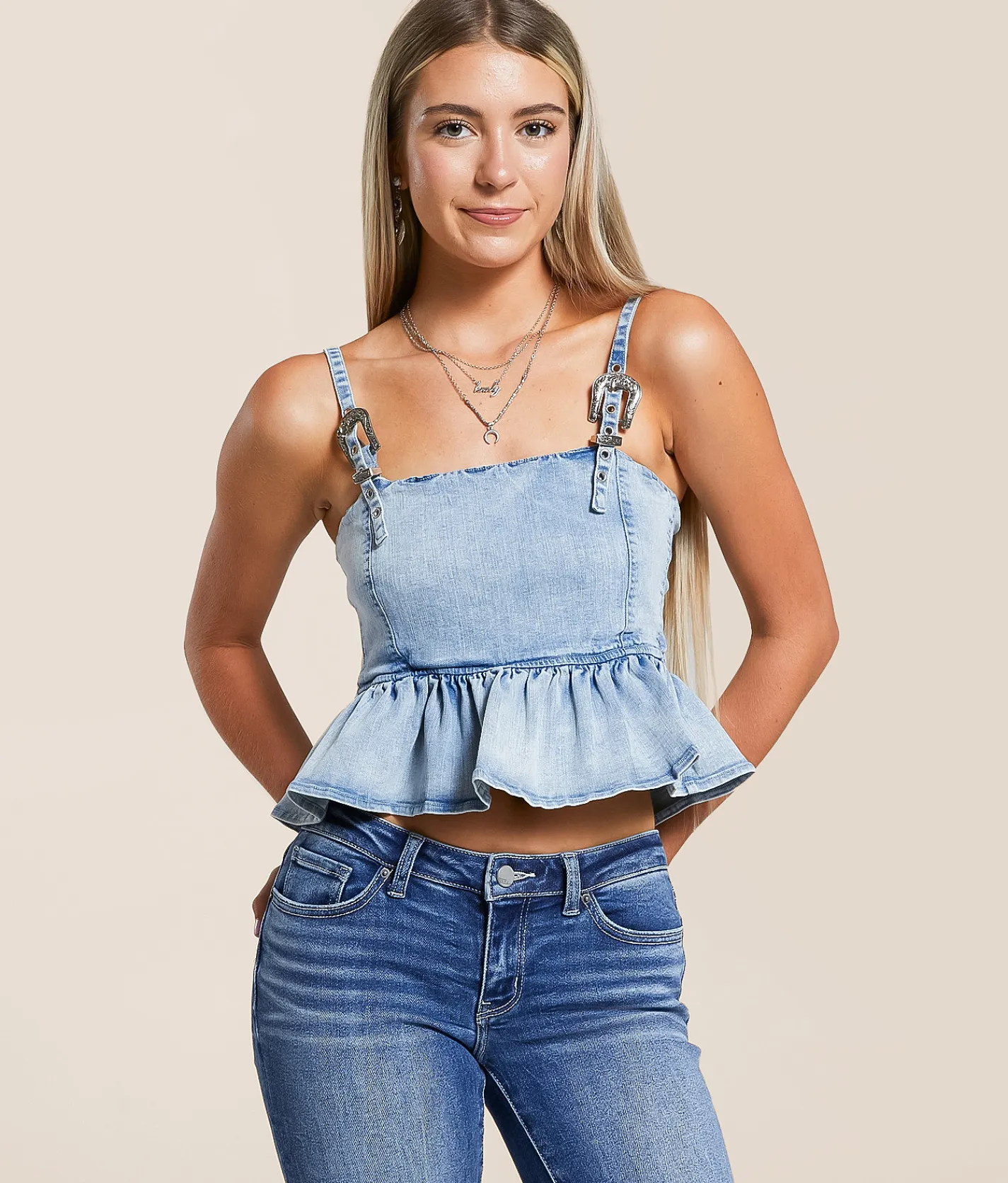 Blue B Denim Peplum Tank Top Light Wash