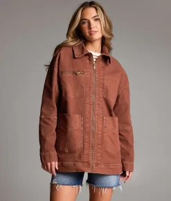 BKE Denim Stretch Barn Jacket Washed Brown Discount
