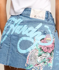 Bottoms | Ed Hardy Denim Stretch Mini Skirt Washed Blue