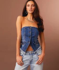 Tops | Sterling & Stitch Denim Stretch Tube Top Dark Wash